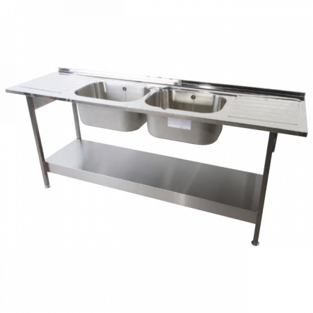 Double Bowl Double Drainer Sink c/w stand 4 Tap Holes as Standard